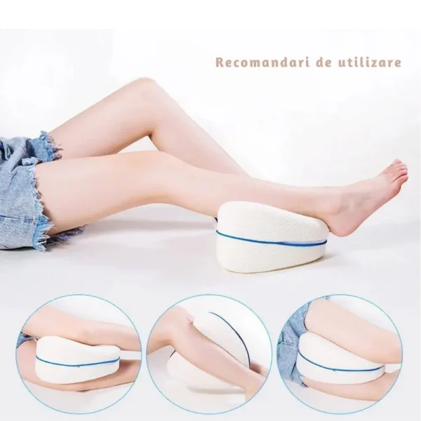 perna ortopedica pentru genunchi si picioare, ergonomica, din spuma cu memorie,  alb, impact vision® Femeie folosind pernă ortopedică pentru genunchi
