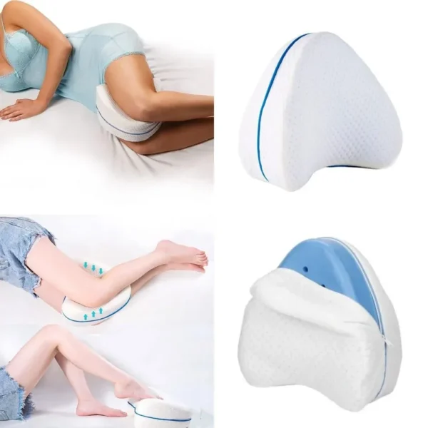 perna ortopedica pentru genunchi si picioare, ergonomica, din spuma cu memorie,  alb, impact vision® Femeie folosind pernă ortopedică pentru genunchi