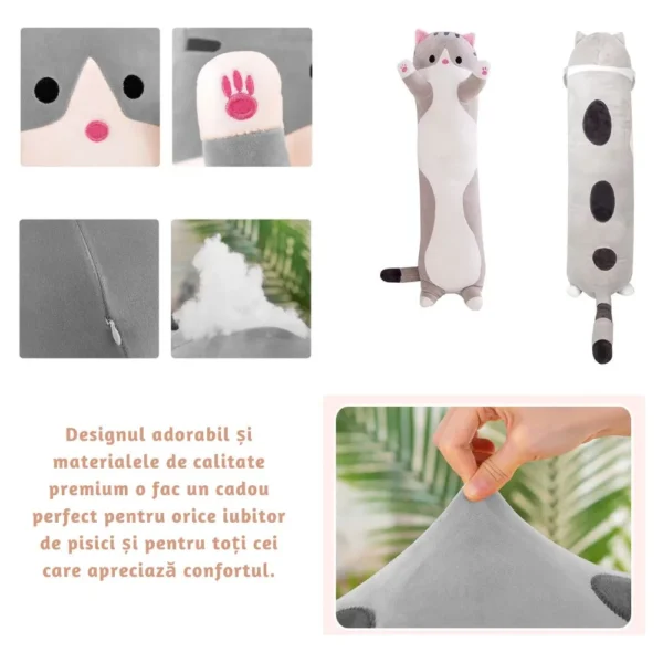 jucarie de plus pisica, tip perna, umplutura hipoalergenica, 50 cm, culoare gri, impact visionĀ® JucÄrii moi pentru pisici, diverse modele Či culori