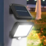 Lampa solara led cu telecomanda montata pe perete si pornita