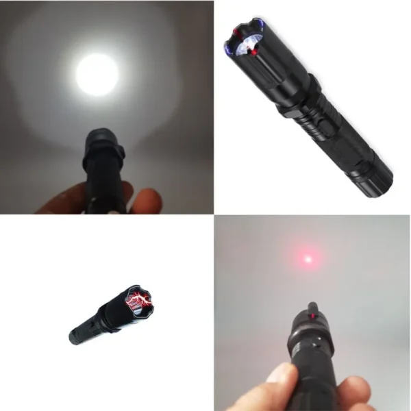 lanterna led cu electrosoc si laser, sistem autoaparare, negru, impact vision® Diverse unghiuri ale unei lanterne tactice iluminate