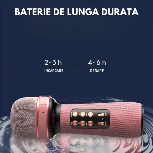 microfon wireless karaoke pentru copii, cu acumulator, boxa inclusa, radio fm, tf card, usb, inregistrare muzica, roz impact visionĀ® Detalii baterie microfon wireless