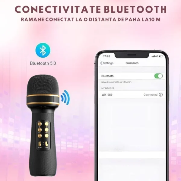 microfon wireless karaoke pentru copii, cu acumulator, boxa inclusa, radio fm, tf card, usb, inregistrare muzica, negru impact visionĀ® Functie bluetooth microfon karaoke wireless negru