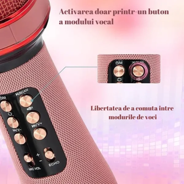 microfon wireless karaoke pentru copii, cu acumulator, boxa inclusa, radio fm, tf card, usb, inregistrare muzica, roz impact visionĀ® Exemplificare de utilizare simpla a microfonului wireless karaoke