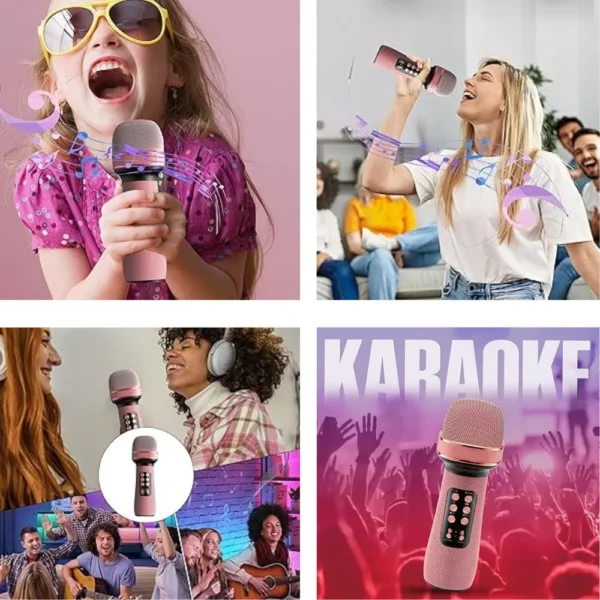 microfon wireless karaoke pentru copii, cu acumulator, boxa inclusa, radio fm, tf card, usb, inregistrare muzica, roz impact visionĀ® Exemplificare de utilizare microfon wireless karaoke