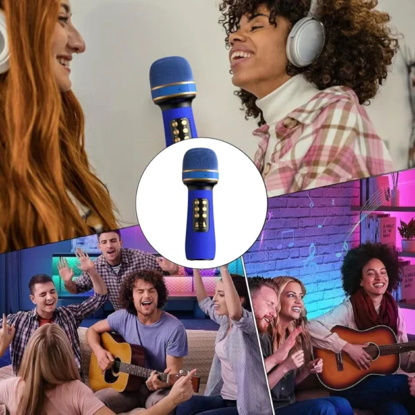 microfon wireless karaoke pentru copii, cu acumulator, boxa inclusa, radio fm, tf card, usb, inregistrare muzica, albastru impact visionĀ® Exemplu de utilizare microfon karaoke albastru