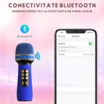 Conectivitate bluetooth microfon wireless karaoke albastru