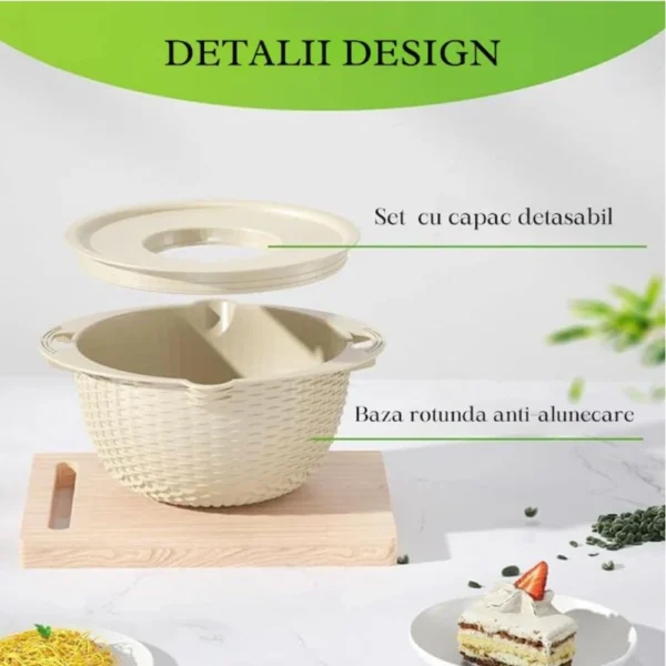 razatoare de bucatarie multifunctionala 4 in 1, bol pentru amestecare, 4 piese, bej, impact vision® Set cos cu capac detașabil și bază antialunecare