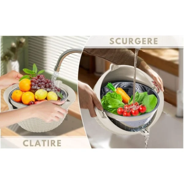 razatoare de bucatarie multifunctionala 4 in 1, bol pentru amestecare, 4 piese, bej, impact vision® Spălare fructe și legume în chiuvetă