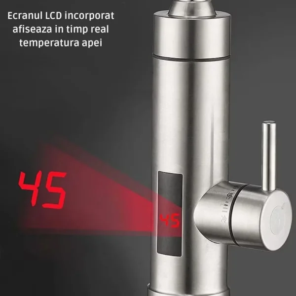 robinet electric cu incalzire instantanee a apei, afisaj lcd al temperaturii, montare chiuveta, rotire 360°, inox, argintiu, impact vision® Afisare temperatura a apei la robinetul electric