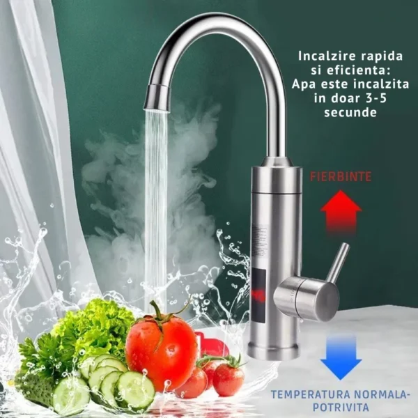 robinet electric cu incalzire instantanee a apei, afisaj lcd al temperaturii, montare chiuveta, rotire 360°, inox, argintiu, impact vision® Reglarea temepraturii apei la robinetul electric