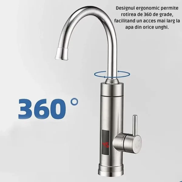 robinet electric cu incalzire instantanee a apei, afisaj lcd al temperaturii, montare chiuveta, rotire 360°, inox, argintiu, impact vision® Detaliere a functiei de rotire a robinetului electric