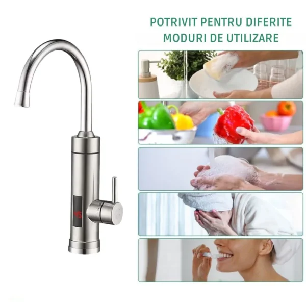 robinet electric cu incalzire instantanee a apei, afisaj lcd al temperaturii, montare chiuveta, rotire 360°, inox, argintiu, impact vision® Exemple de moduri de utilizare a robinetului electric