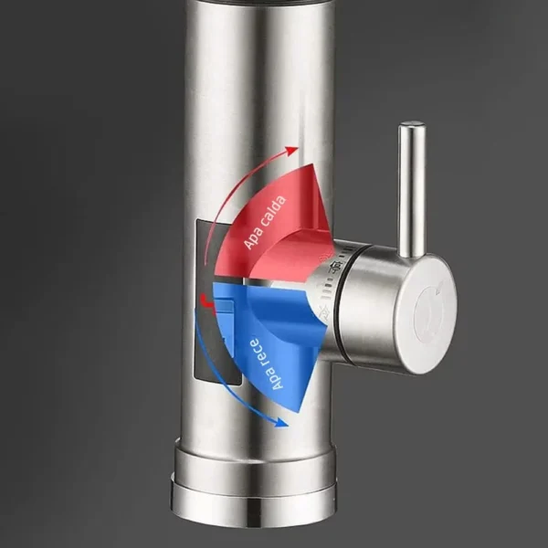 robinet electric cu incalzire instantanee a apei, afisaj lcd al temperaturii, montare chiuveta, rotire 360°, inox, argintiu, impact vision® Reglare apa calda si apa rece la robinetul electric