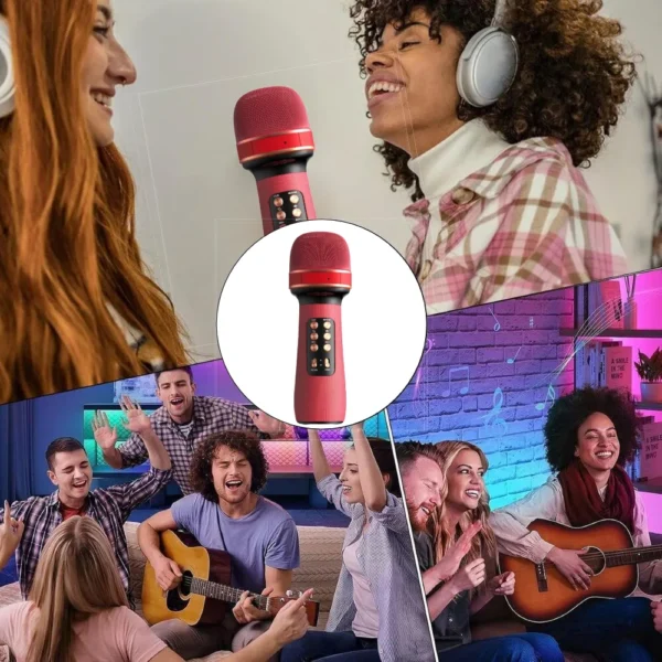 microfon wireless karaoke pentru copii, cu acumulator, boxa inclusa, radio fm, tf card, usb, inregistrare muzica, rosu impact visionĀ® exemplu utilizare practic microfon wireless karaoke