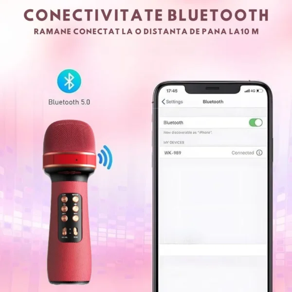 microfon wireless karaoke pentru copii, cu acumulator, boxa inclusa, radio fm, tf card, usb, inregistrare muzica, rosu impact visionĀ® Functie bluetooth microfon karaoke wireless