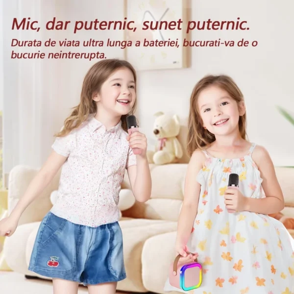 set boxa karaoke 3 Exemplu de utilizare a setului boxa cu 2 microfoane karaoke de catre copii