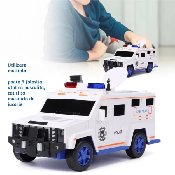 pusculita masina blindata cu baterii, sunete si lumini – alb, impact vision® Copil jucându-se cu mașinuța de poliție albă
