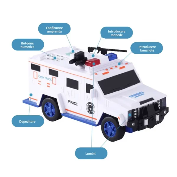 pusculita masina blindata cu baterii, sunete si lumini – alb, impact vision® Jucărie camion poliție interactiv cu funcții multiple