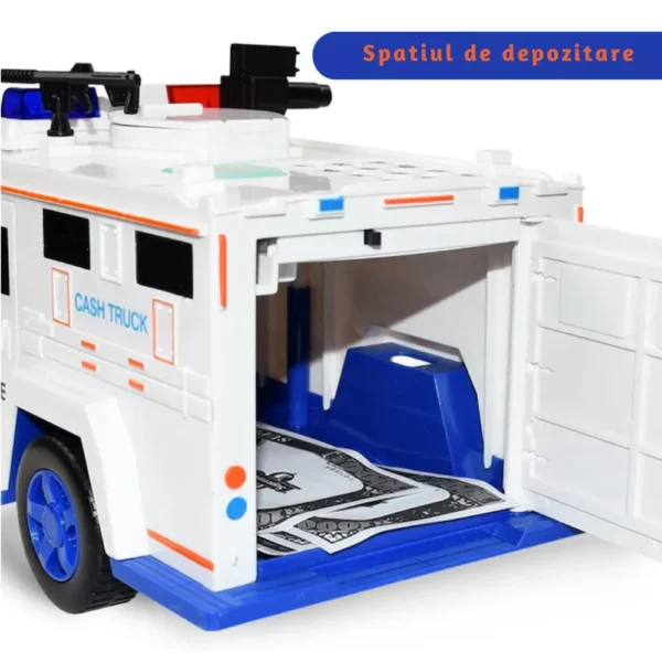 pusculita masina blindata cu baterii, sunete si lumini – alb, impact vision® Camion jucărie alb pentru transportat bani