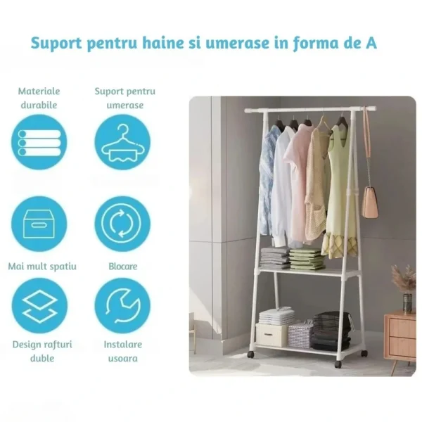 suport pentru haine si umerase in forma de triunghi cu 2 rafturi inferioare, impact vision® suport pentru haine si umerase in forma de triunghi cu 2 rafturi inferioare