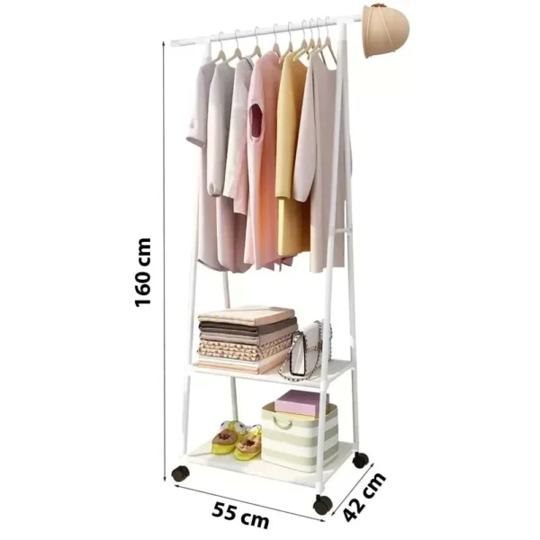 suport pentru haine si umerase in forma de triunghi cu 2 rafturi inferioare, impact vision® Suport alb de haine și accesorii organizate