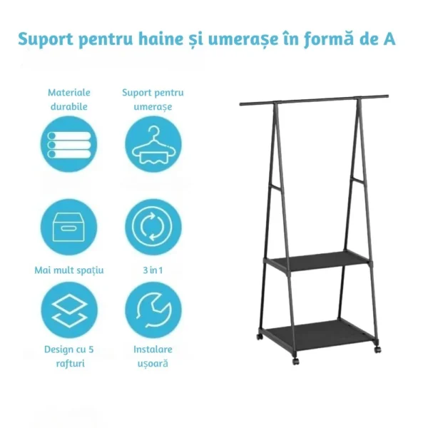 suport pentru haine si umerase in forma de triunghi cu 2 rafturi inferioare, negru, impact vision® suport pentru haine si umerase in forma de triunghi cu 2 rafturi inferioare, negru, impact vision®