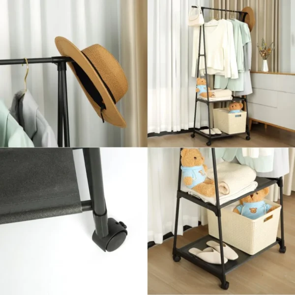 suport pentru haine si umerase in forma de triunghi cu 2 rafturi inferioare, negru, impact vision® suport pentru haine si umerase in forma de triunghi cu 2 rafturi inferioare, negru, impact vision®