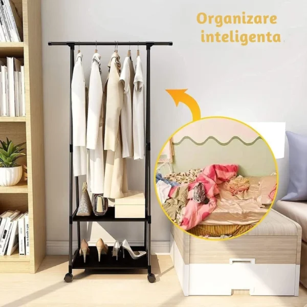 suport pentru haine si umerase in forma de triunghi cu 2 rafturi inferioare, negru, impact vision® suport pentru haine si umerase in forma de triunghi cu 2 rafturi inferioare, negru, impact vision®