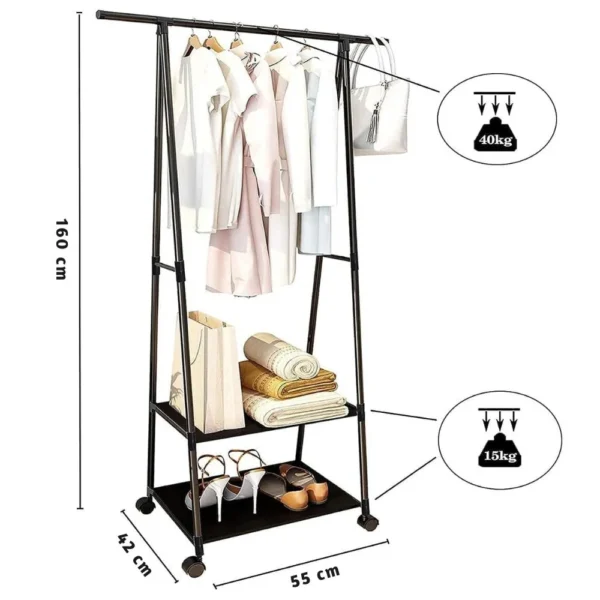 suport pentru haine si umerase in forma de triunghi cu 2 rafturi inferioare, negru, impact vision® suport pentru haine si umerase in forma de triunghi cu 2 rafturi inferioare, negru, impact vision®