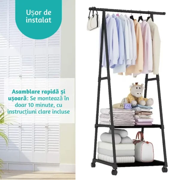 suport pentru haine si umerase in forma de triunghi cu 2 rafturi inferioare, negru, impact vision® suport pentru haine si umerase in forma de triunghi cu 2 rafturi inferioare, negru, impact vision®