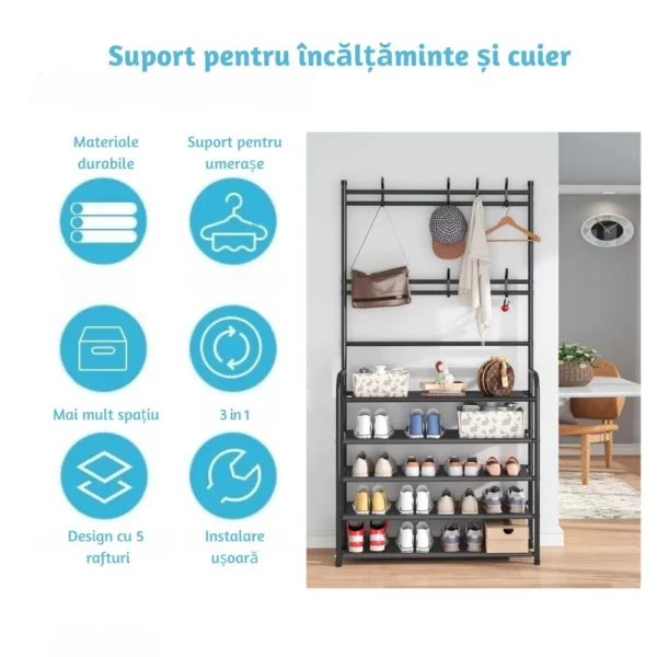 suport pentru incaltaminte si cuier, negru, otel, 171 x 80 x 29.5 cm, impact vision® suport pentru incaltaminte si cuier, negru, otel, 171 x 80 x 29.5 cm, impact vision®