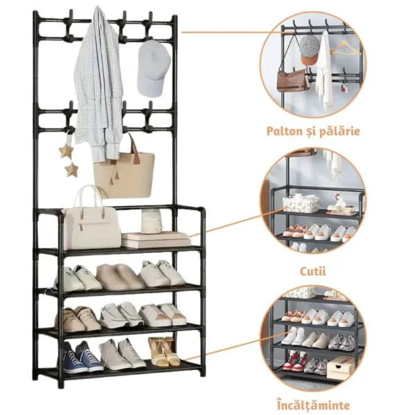 suport pentru incaltaminte si cuier, negru, otel, 171 x 80 x 29.5 cm, impact vision® suport pentru incaltaminte si cuier, negru, otel, 171 x 80 x 29.5 cm, impact vision®