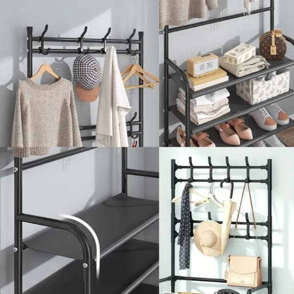 suport pentru incaltaminte si cuier, negru, otel, 171 x 80 x 29.5 cm, impact vision® suport pentru incaltaminte si cuier, negru, otel, 171 x 80 x 29.5 cm, impact vision®