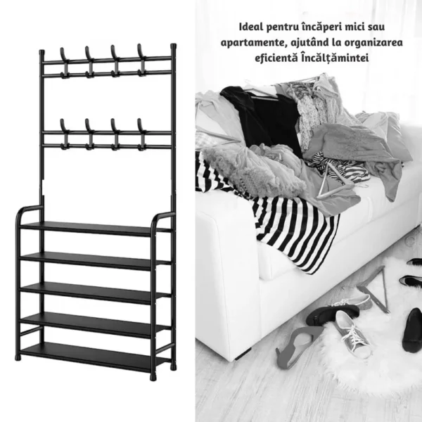 suport pentru incaltaminte si cuier, negru, otel, 171 x 80 x 29.5 cm, impact vision® suport pentru incaltaminte si cuier, negru, otel, 171 x 80 x 29.5 cm, impact vision®