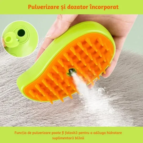 perie pentru curatarea parului de pisici, caini sau alte animale de companie, 3 in 1 multifunctionala, cu aburi, pulverizare si dozator incorporat, reincarcabila prin usb, verde , impact vision® Perie pentru animale cu pulverizator integrat