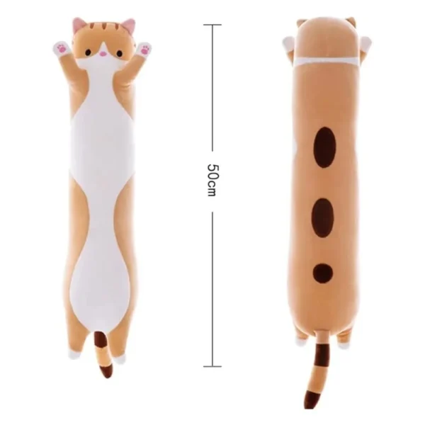 jucarie de plus pisica, tip perna, umplutura hipoalergenica, 50 cm, culoare bej, impact vision® Pernă lungă în formă de pisică, 56cm