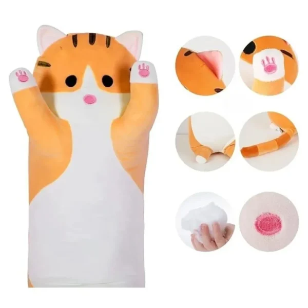 jucarie de plus pisica, tip perna, umplutura hipoalergenica, 50 cm, culoare bej, impact vision® Mănușă de baie pisică, detalii funcționale