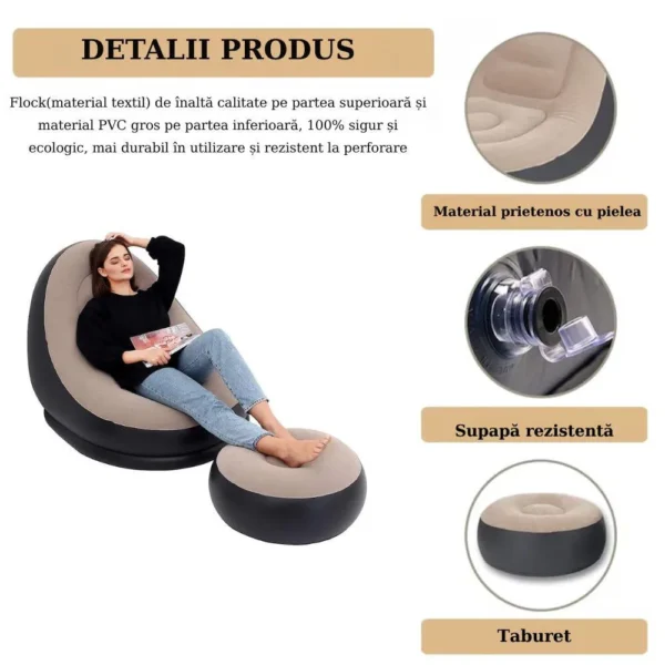 fotoliu gonflabil taburet 7 Detalii fotoliu gonflabil cu taburet