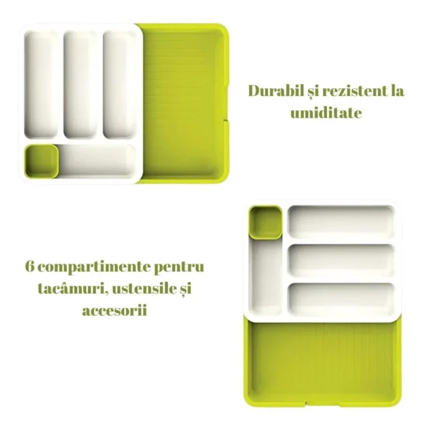 organizator extensibil si multifunctional pentru tacamuri, 6 compartimente,alb verde impact vision® organizator extensibil si multifunctional pentru tacamuri, 6 compartimente,alb verde impact vision®