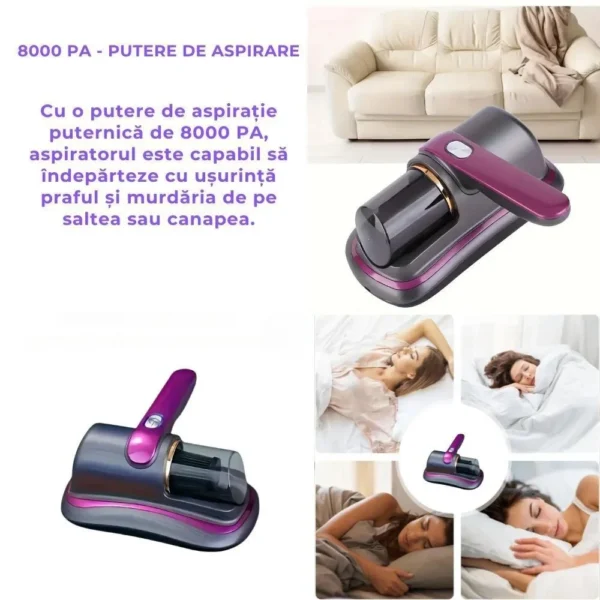 aspirator antiacarieni, portabil, filtru hepa, 100 w, 8000 pa, mov, impact vision® aspirator antiacarieni, portabil, filtru hepa, 100 w, 8000 pa, mov, impact vision®