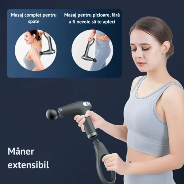 aparat pentru masaj profesional tip pistol, 8 viteze, 4 capete interschimbabile, masaj muscular, anticelulitic, 3200 percutii/minut, portabil, silentios, gri, impact vision® aparat pentru masaj profesional tip pistol, 8 viteze, 4 capete interschimbabile, masaj muscular, anticelulitic, 3200 percutii/minut, portabil, silentios, gri, impact vision®