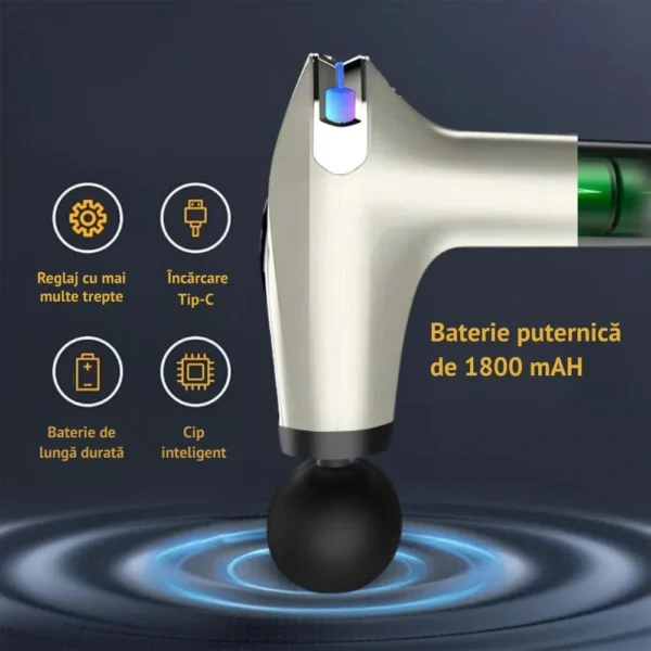 aparat pentru masaj profesional tip pistol, 8 viteze, 4 capete interschimbabile, masaj muscular, anticelulitic, 3200 percutii/minut, portabil, silentios, alb perlat, impact vision® aparat pentru masaj profesional tip pistol, 8 viteze, 4 capete interschimbabile, masaj muscular, anticelulitic, 3200 percutii/minut, portabil, silentios, alb perlat, impact vision®