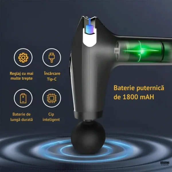aparat pentru masaj profesional tip pistol, 8 viteze, 4 capete interschimbabile, masaj muscular, anticelulitic, 3200 percutii/minut, portabil, silentios, gri, impact vision® aparat pentru masaj profesional tip pistol, 8 viteze, 4 capete interschimbabile, masaj muscular, anticelulitic, 3200 percutii/minut, portabil, silentios, gri, impact vision®