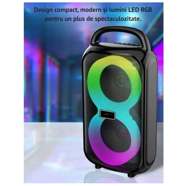 boxa portabila cu usb, bluetooth, lumini led rgb, 6w, tf, aux, baterie reincarcabila negru, impact vision® boxa portabila cu usb, bluetooth, lumini led rgb, 6w, tf, aux, baterie reincarcabila negru, impact vision®