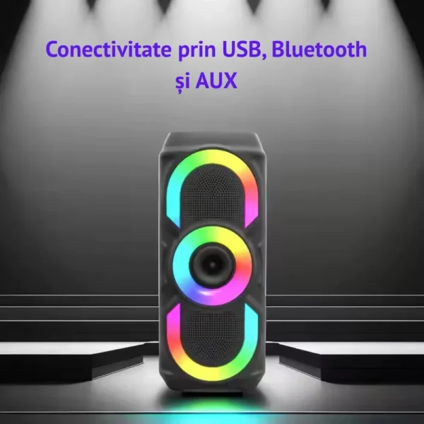 boxa portabila cu usb, bluetooth, lumini led rgb, 10 w, tf, aux, baterie reincarcabila negru, impact vision® boxa portabila cu usb, bluetooth, lumini led rgb, 10 w, tf, aux, baterie reincarcabila negru, impact vision®
