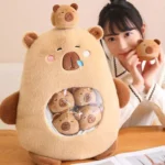 jucarie de plus capibara cu 6 pui, maro, 50 cm , impact vision®