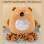 jucarie de plus capibara cu 6 pui, maro, 50 cm , impact vision®