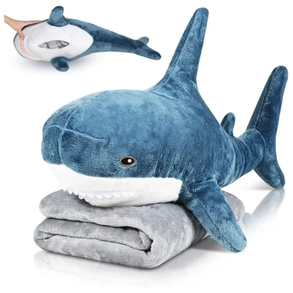 jucarie plus tip perna rechin cu paturica catifelata, albastru,  60 cm, impact vision® jucarie plus tip perna rechin cu paturica catifelata, albastru,  60 cm, impact vision®