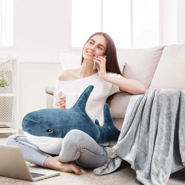 jucarie plus tip perna rechin cu paturica catifelata, albastru,  60 cm, impact vision® jucarie plus tip perna rechin cu paturica catifelata, albastru,  60 cm, impact vision®